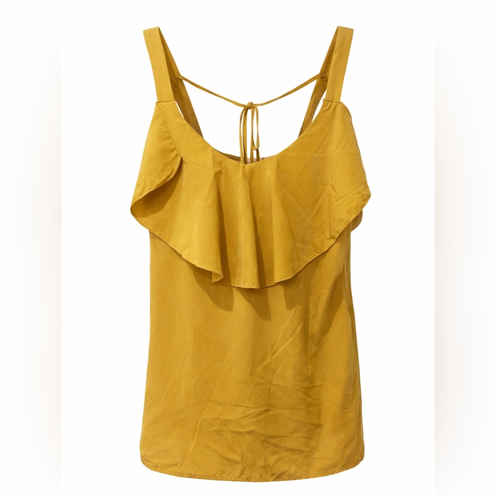 Lulus mustard yellow ruffle neck top, small